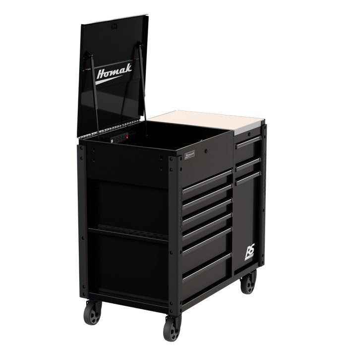 Homak 44" RS Pro Power Cart, Midnight Black - Right-Front Angle
