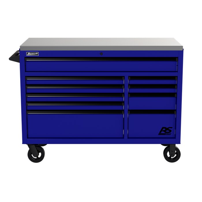 Homak 54" RS Pro 10-Drawer Rolling Cabinet with Stainless Steel Top in Rally Sport Blue