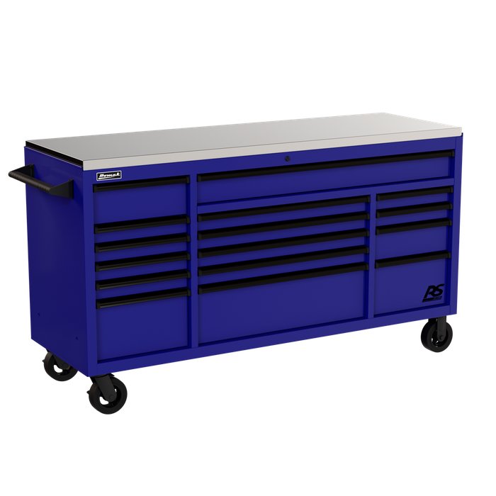 Homak 72" RS Pro 16-Drawer Rolling Cabinet with Stainless Steel Top in Rally Sport Blue
