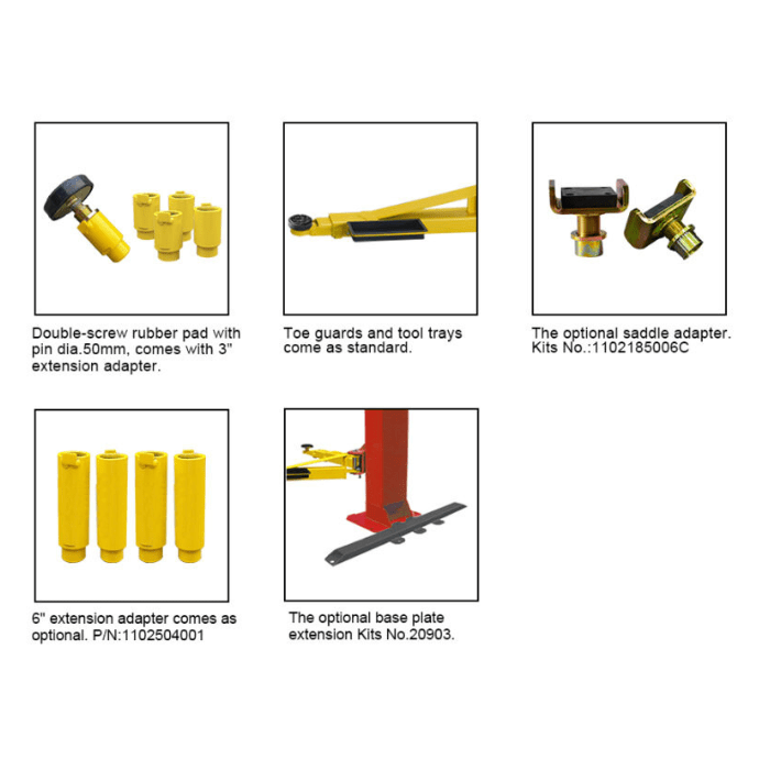 BP-10 accessories pads, 3 in and 6 in extensions, toe guards