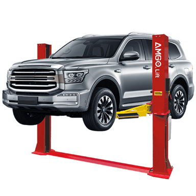 BP-10 by AMGO lifting an SUV on symmetric 2-post arms