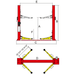 BP-9X two post lift by AMGO with lifting height, width, and arm reach dimensions