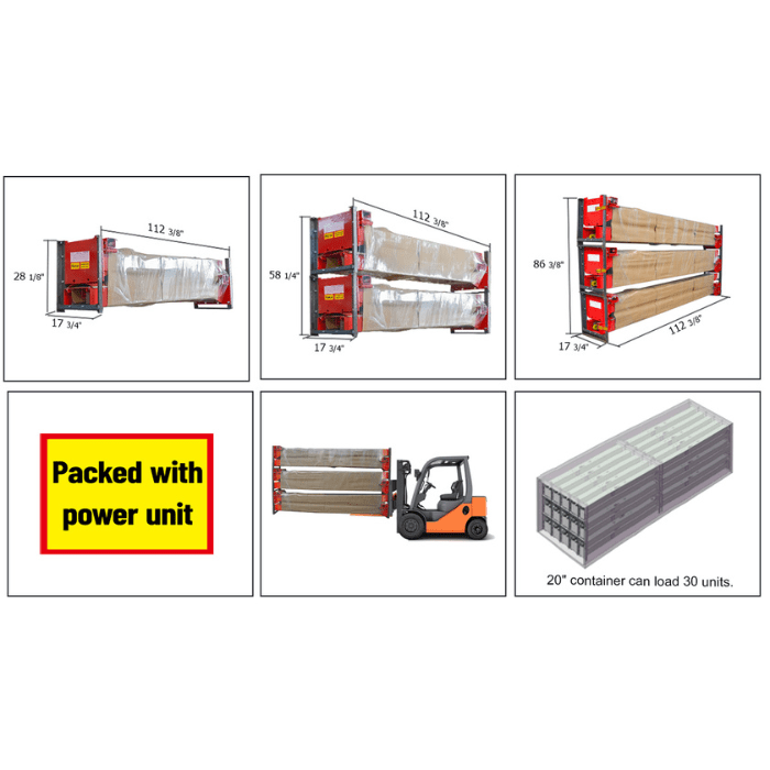 BP-9 two post car lift packaged with power unit and ready for container shipping