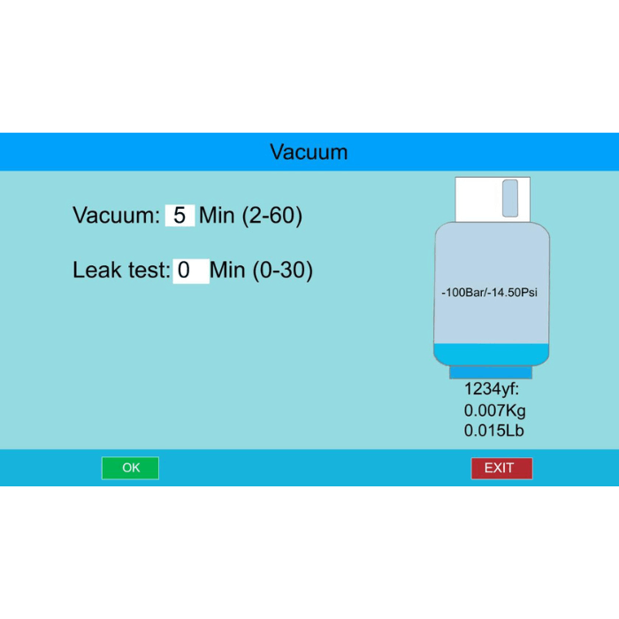 Bludee 1234yf AC Recovery and Recharge Machine AC600 touchscreen tank weight setup for HFO-1234yf refrigerant