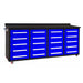Blue 7ft rolling workbench with 20 storage drawers and heavy-duty casters by Chery Industrial