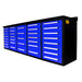 Blue Chery Industrial 10ft 35-drawer steel workbench storage cabinet SUIWB1035BL01 angled front view