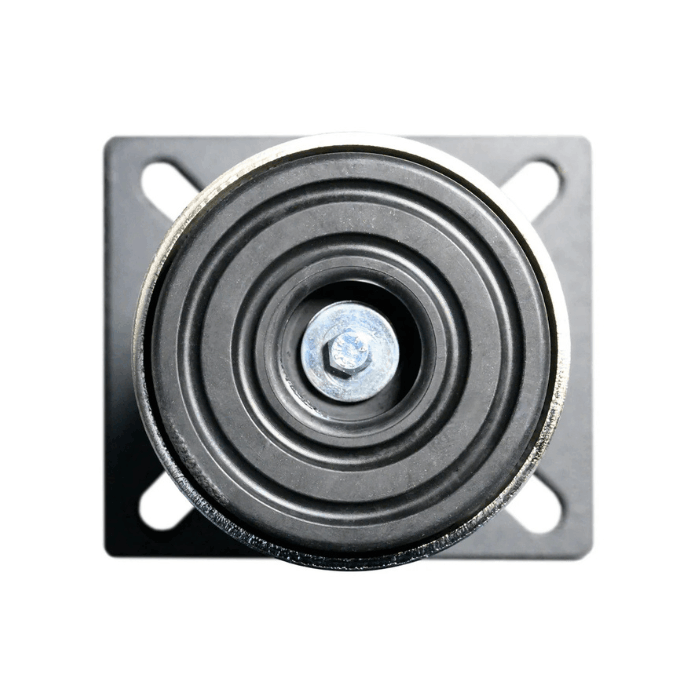 Bottom view of silver Dragonfire leveling foot showing rubber pad and base DFT-WB-6PF