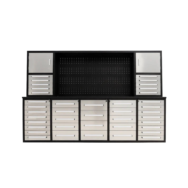 Chery Industrial 10ft heavy duty workbench cabinet with 40 drawers in silver finish