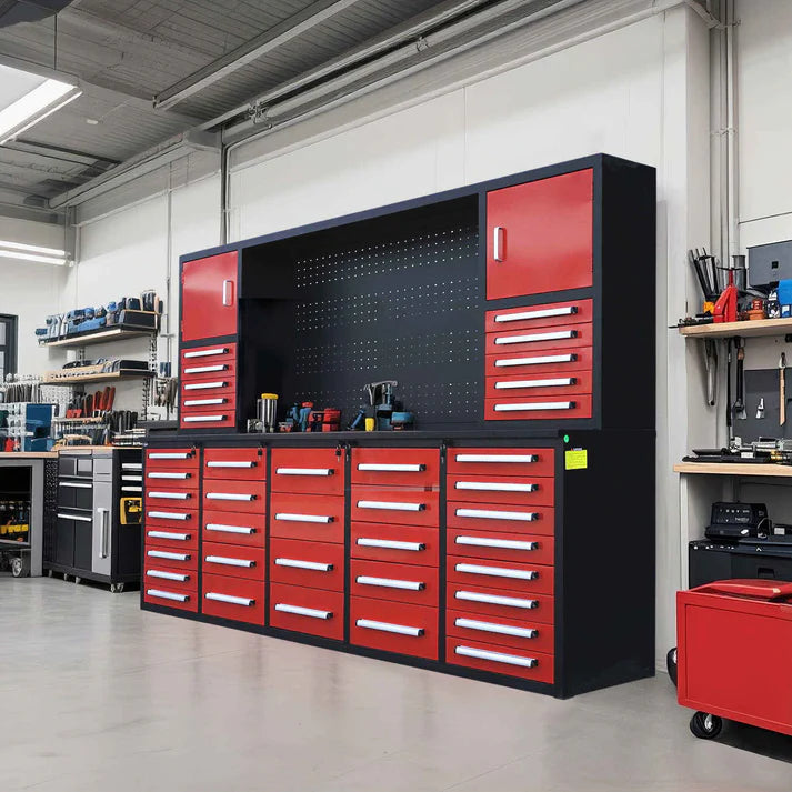 Chery Industrial 10ft workbench cabinet installed in professional workshop setting