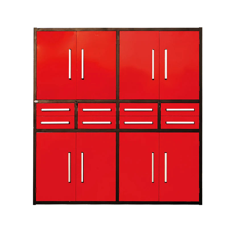 Chery Industrial 7ft garage storage cabinet system in red with 8 drawers and 4 cabinets WW000213