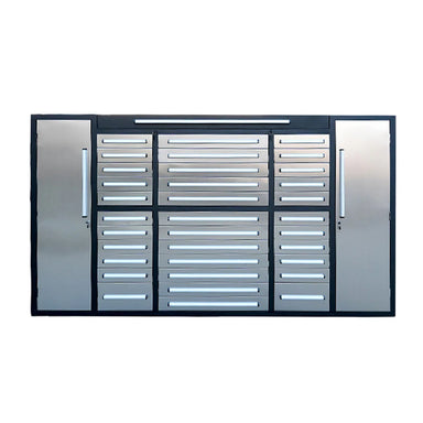 Chery Industrial 9ft tool storage cabinet with 34 drawers and 3 cabinet doors shown straight on