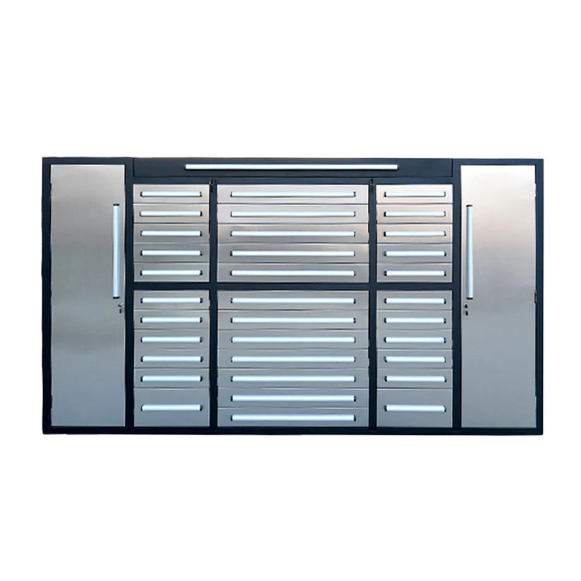 Chery Industrial 9ft tool storage cabinet with 34 drawers and 3 cabinet doors shown straight on