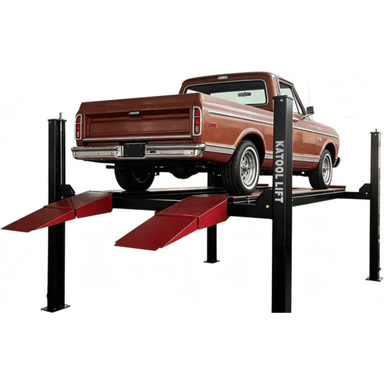 Classic pickup truck raised on the Katool KT-4M110PA 4-post alignment lift