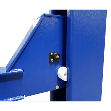 Close-up of Tuxedo FP12K-K 4 post lift column with heavy-duty steel construction and roller guide