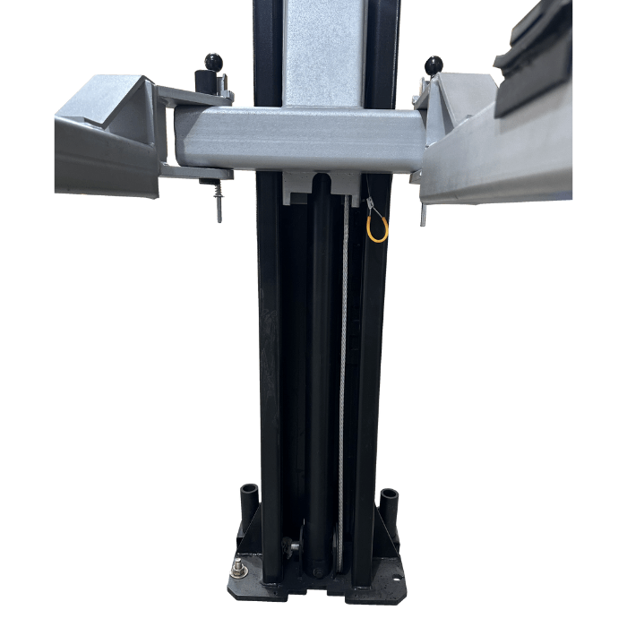 Close-up of Tuxedo TP9KAC-TUX lift arm restraints and dual point lock release system