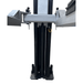 Close-up of Tuxedo TP9KAC-TUX lift arm restraints and dual point lock release system