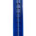 Close-up of a vertical blue steel post with safety lock notches and a heavy-duty cable of a 4-post car lift.