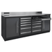 Close-up of right-side locking cabinet door and handle on the Dragonfire Pro Series workbench (DFT-WB-12)