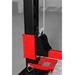Close-up of the Triumph NOS9000XLT 9,000 lb Four-Post Car Lift’s locking bracket and steel cable on a black column.