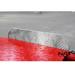 Close-up of the Triumph NOS9000XLT Four-Post Vehicle Lift’s diamond-plate wheel stop on the red runway.