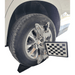 Close-up of wheel clamp and target on SUV tire for iDEAL 3D wheel alignment system