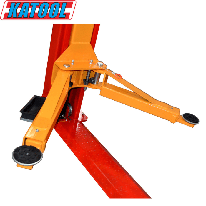 Close up view of the left arm on the KT-H100 Two-Post Vehicle Lift by Katool