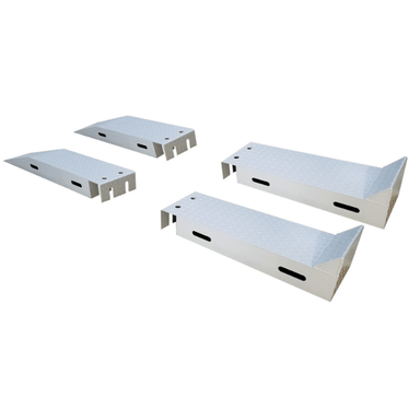 Complete set of MSC-FL-Rampset steel drive-on ramps for mobile column lifts.