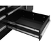 Deep drawer interior and ball-bearing slides on the black Dragonfire DFT-WB-12 7FT 12-drawer workbench