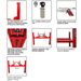 Detailed images of AMGO PRO-12SX 4 post lift components including power unit, safety locks, and adjustable runways