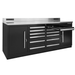 Dragonfire Pro Series 12 drawer workbench with a top tray drawer pulled out, 7ft stainless work surface, DFT-WB-12