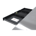 Dual pull-out trays under the stainless top on the gray Dragonfire 9ft workbench, Pro Series DFT-WB-18 with power strip