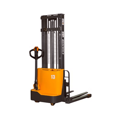EKKO EB13C-118 full powered straddle stacker with 118 inch lift height and 2,800 lb capacity