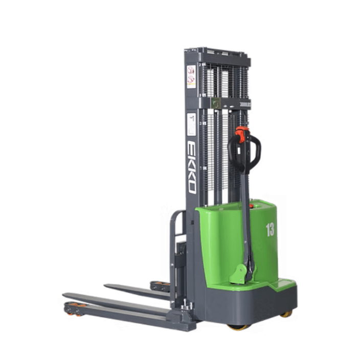 EKKO EB13C-145Li electric straddle stacker with heavy-duty steel mast and polyurethane wheels
