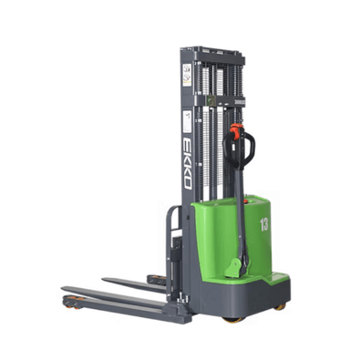 EKKO EB13C-98Li lithium-powered walkie straddle stacker with polyurethane wheels