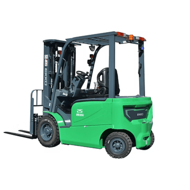 EKKO EK25G-Li lithium electric forklift with 5,000 lb capacity, 4-wheel design, and ergonomic operator controls in green finish.