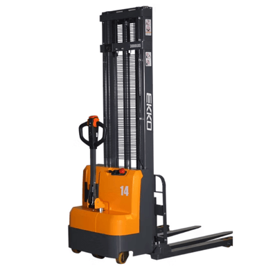 Ekko EB14C electric straddle stacker with 3000 lb capacity and dual damping drive system