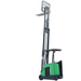 Ekko EK18RF-Li stand-up rider forklift lifting forks to full 216-inch height with green steel frame and triple-stage mast