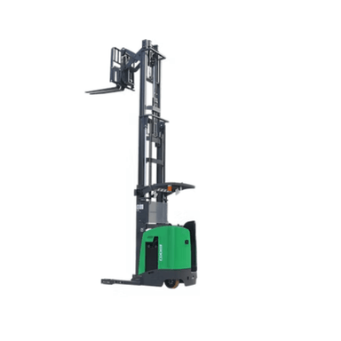 Ekko EK18RR-196Li electric reach truck lifting forks to full 196-inch height for high stacking in narrow warehouse aisles