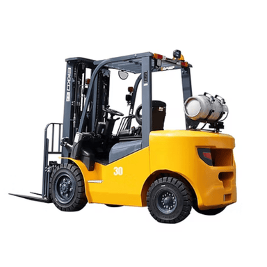 Ekko Lifts EK30LP LPG forklift with 6,000 lb capacity in yellow and black, featuring pneumatic tires