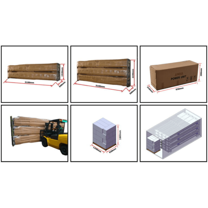 Freight packaging dimensions and shipping details for AMGO PRO-12ASX 4 post alignment lift