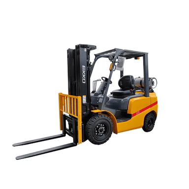 Front angle view of Ekko EK20TLP LPG forklift with 4,000 lb capacity, solid pneumatic tires, and dual-stage mast