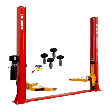 Front left side view of the Katool H100 10000lb Two-Post Auto Lift