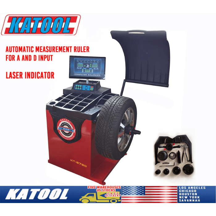 Front right side view of the Katool B750 Wheel Balancer
