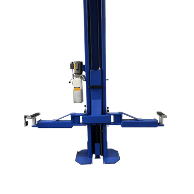 Front view of Tuxedo TP15KCX heavy-duty 2 post lift with symmetric arms.