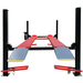 Front view of the Katool KT-4H950 9,500 lb 4 post lift with diamond-plate ramps and red platforms.