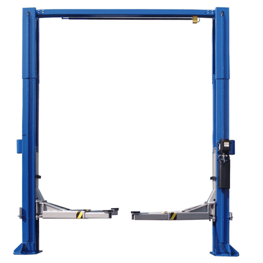 Full front view of Tuxedo TP12KC-D 12,000 lb 2 post clear floor lift