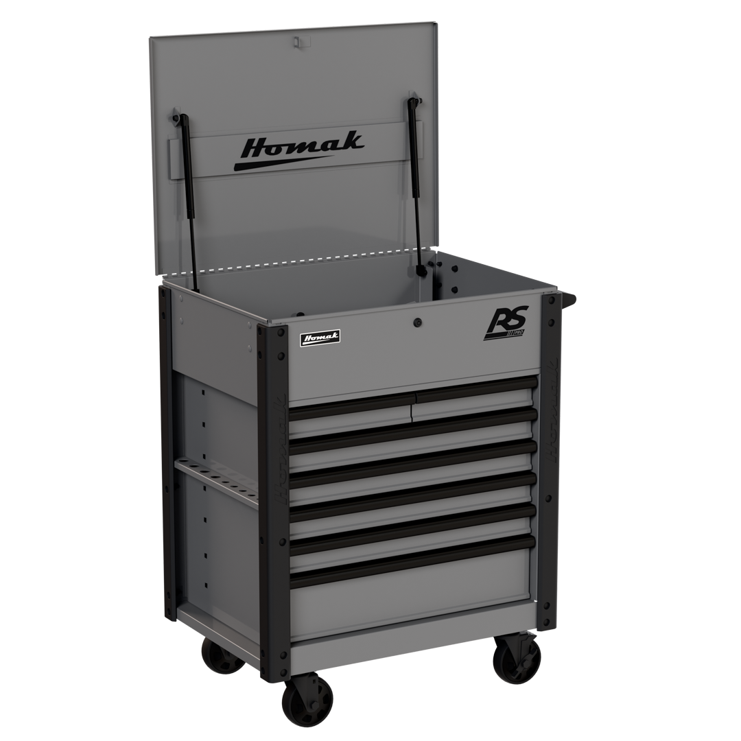 Homak 35 inch RS Pro 7-Drawer Flip-Top Service Cart in Battleship Gray