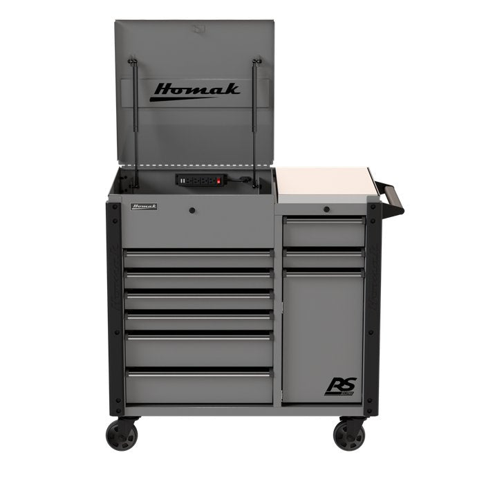 Battleship Gray Homak 44-Inch Power Service Cart with Workstation