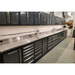Garage setup photo with Dragonfire DFT-WB-18 9 foot workbench and matching storage cabinets installed
