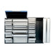 Garage tool cabinet showing multiple drawers open and lift-up top compartment from Chery Industrial